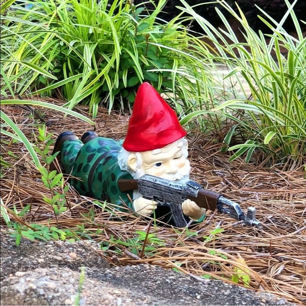 🇺🇸2nd Amendment/Military Miniature (Lying Down) Garden Gnome!